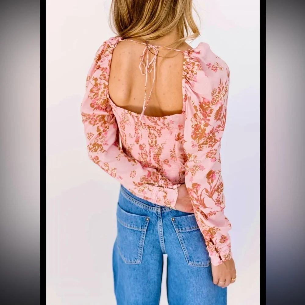 New Free People Hilary Pink Floral Top